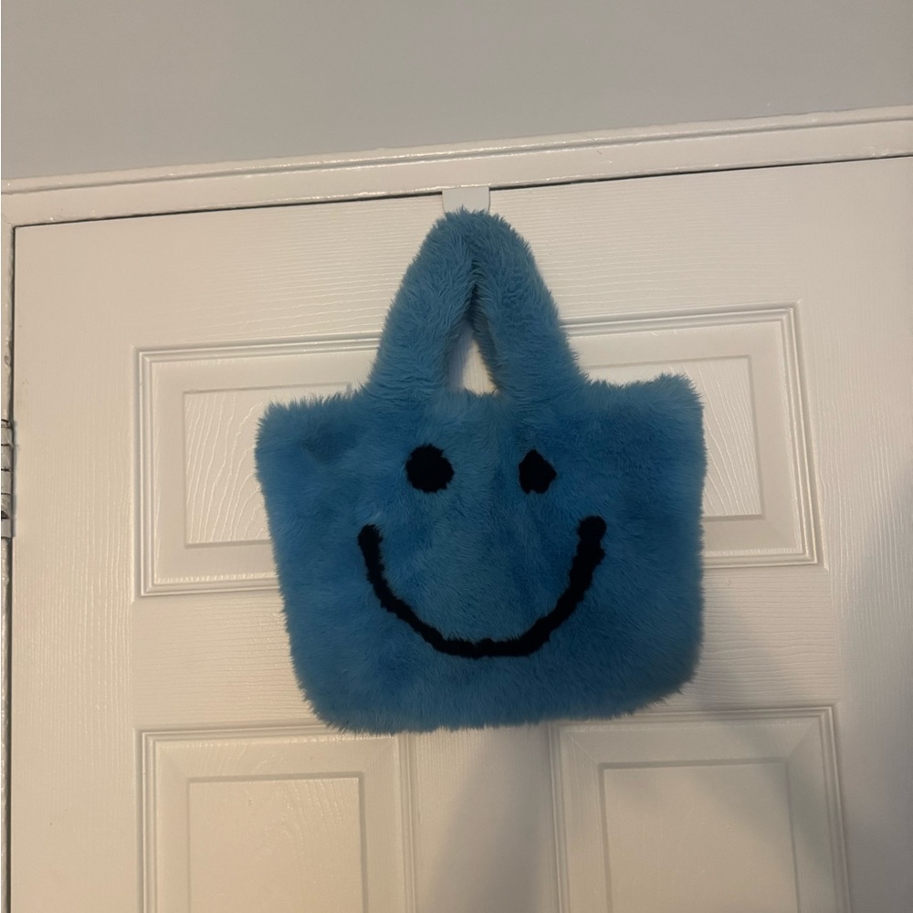 Dolls Kill Blue Fuzzy Smiley Bag